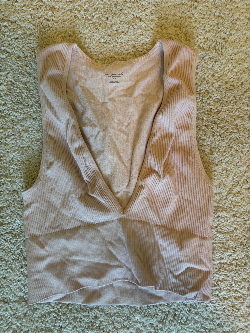 Urban Outfitters Blush Ribbed V-Neck Cropped Tank